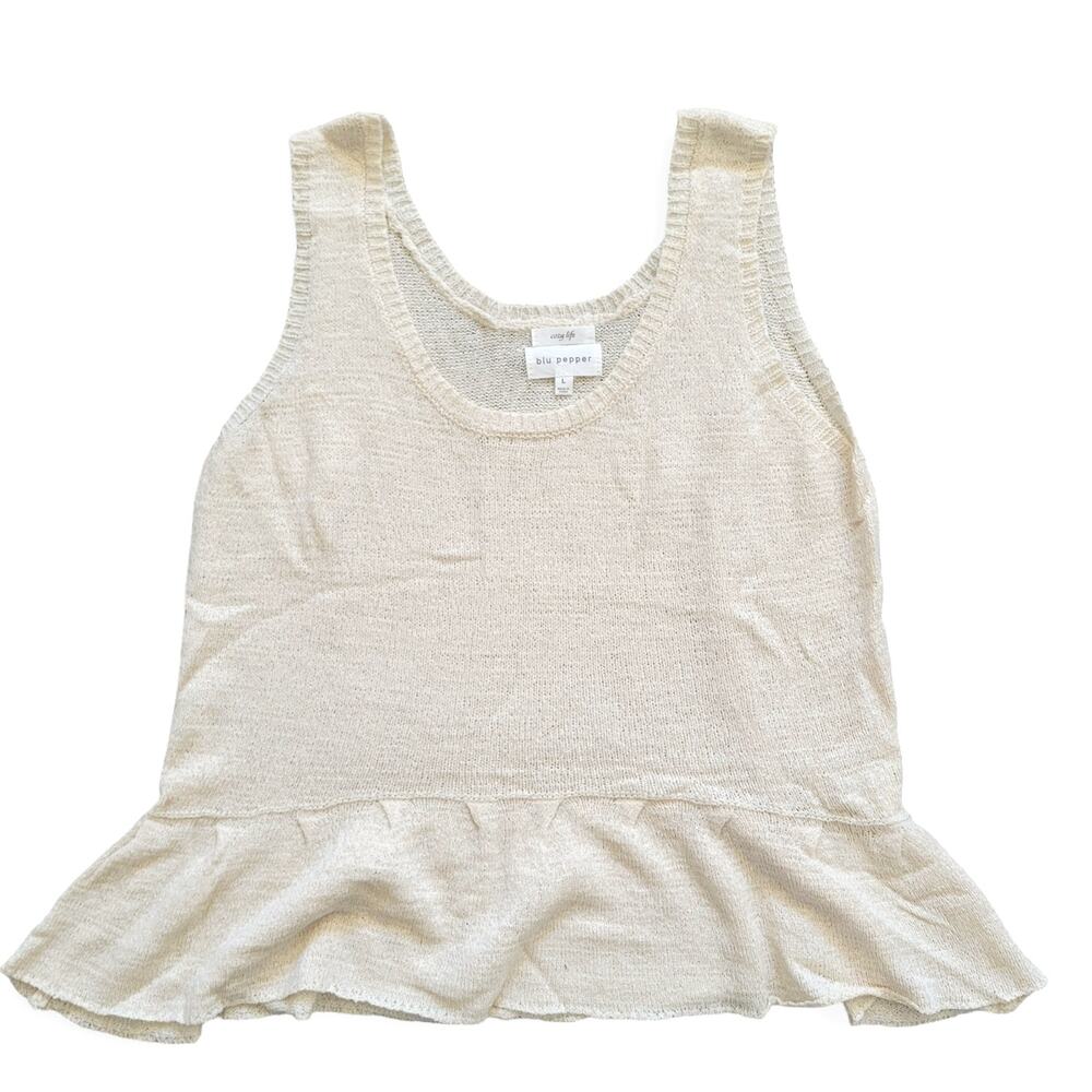 Blue Pepper Knit Acrylic Peplum Crop Top Tank Top Cream Women Sz L